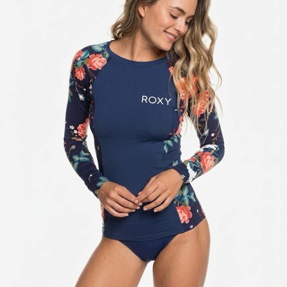 Roxy Anthracite Tropicala Long Sleeve Rash Guard Swim Top SizeXL Fits like Small